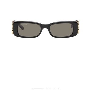 Balenciaga Black and Gold Rectangular Sunglasses